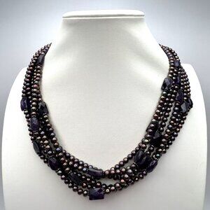 Lucas Lumeth 925 Sterling Silver 114g Amethyst Freshwater Peacock Pearl Necklace